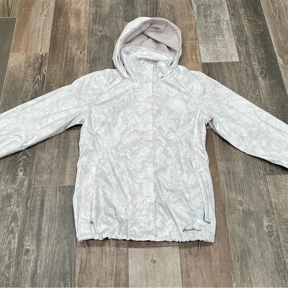 Eddie Bauer white & gray women hooded windbreaker jacket size small. - Picture 1 of 9